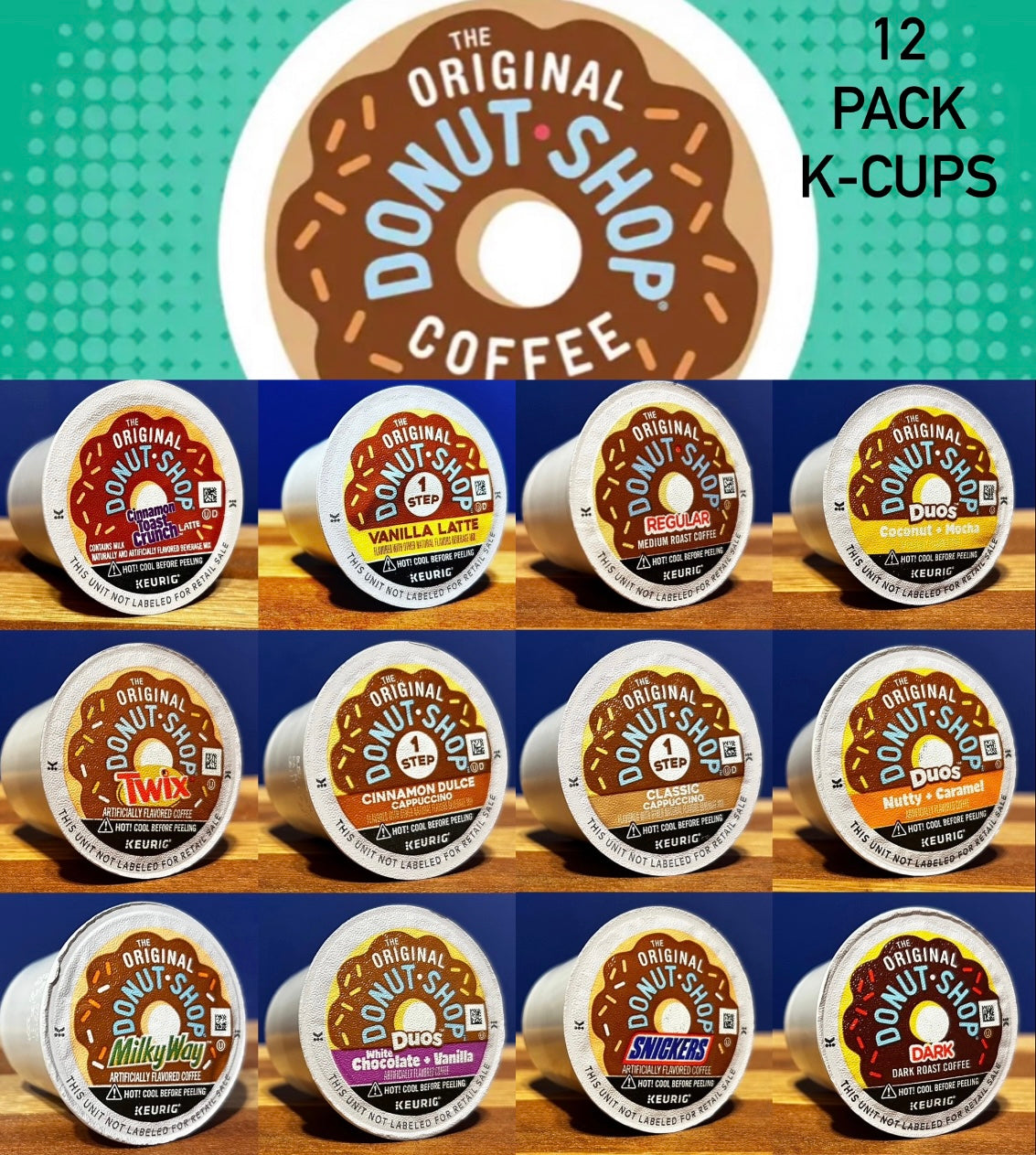 12-Pack Original Donut Shop Sampler, 12 Different K-Cups, Lattes,  Cappuccinos, and Coffees